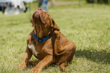 a dog scratching from fleas