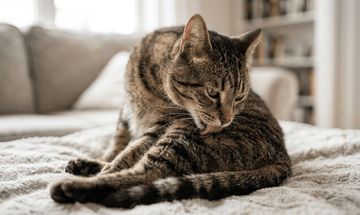 cat licking itself to relief from flea bites