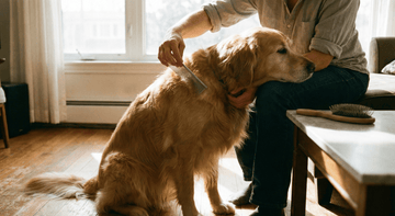 dog parent combing the dog