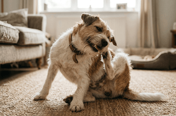 dog scratching himself to relief itself from flea bites
