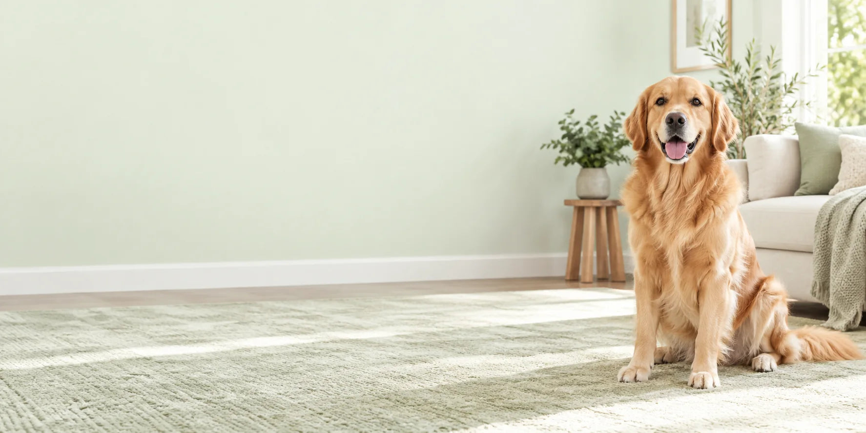 Golden retriever in a calm home